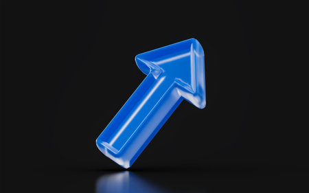 right up arrow sign glass morphism on dark background 3d render concept for diagonal arrow top right