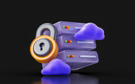 storage cloud lock sign on dark background 3d render concept for data file safely storeの写真素材