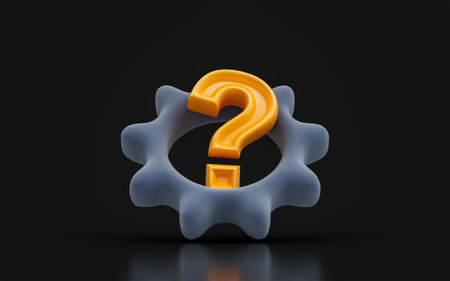 gear question mark sign on dark background 3d render concept for machine repair problem