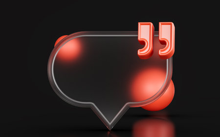 quote blank chat bubble sign glass morphism on dark background 3d render concept for commentの写真素材