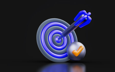 bullseye arrow with check mark sign on dark background 3d render concept for business target successの写真素材