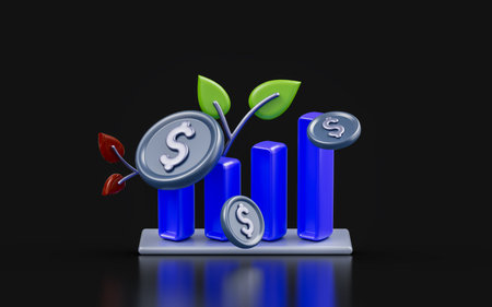 dollar sign with line chart on dark background 3d render concept for  financial growthの写真素材