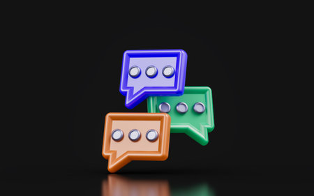 message chat sign on dark background 3d render concept for group discussionの写真素材