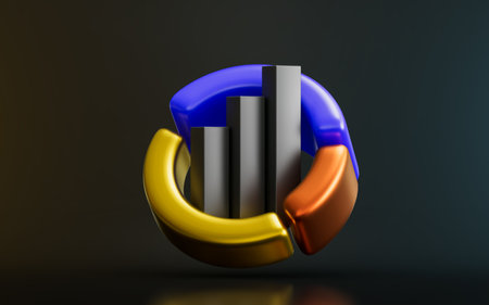 business pie chart sign on dark background 3d render concept for financial data informationの写真素材