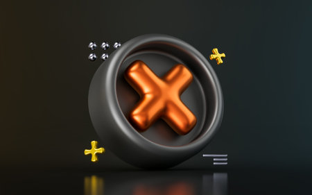 cross mark badge sign on dark background 3d render concept for cancel disable wrong