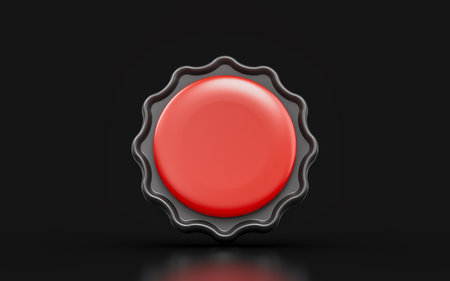 red badge sign on dark background 3d render concept for black Friday shopping offerの写真素材