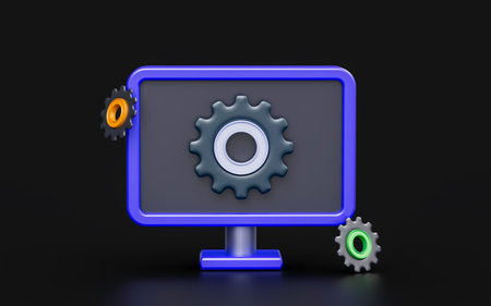 monitor with setting gear sign on dark background 3d render concept for operating system
