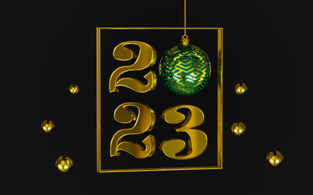 happy new year 2023 banner template design with gold ornament on dark background 3d render concept