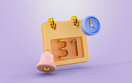 calendar with clock bell notifications sign 3d render concept for time scheduling alarmの写真素材