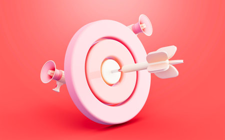 bullseye arrow megaphone announcement aiming goal at business target 3d illustration backgroundの写真素材