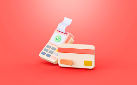 payment pos terminal with credit card sign 3d render concept for shopping payment methodの写真素材