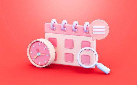 calendar with clock magnify glass message chat sign 3d illustration concept for time and date