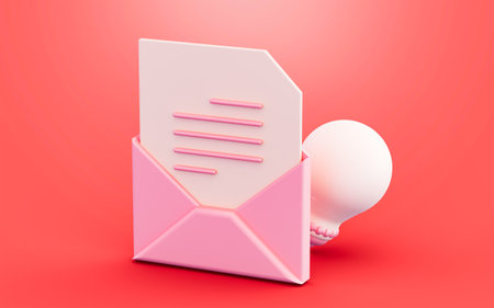 envelop with lightbulb sign 3d illustration concept for creative idea mail letterの写真素材
