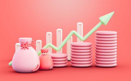 business line chart with dollar coin bag sign 3d render concept for money profit savingsの写真素材