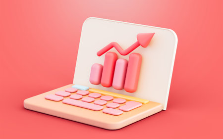laptop chart line up online business growing or increase idea finance innovation 3d illustrationの写真素材