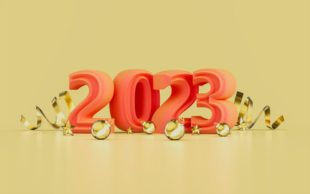 happy new year 2023 with golden ornament 3d render concept for party event holiday