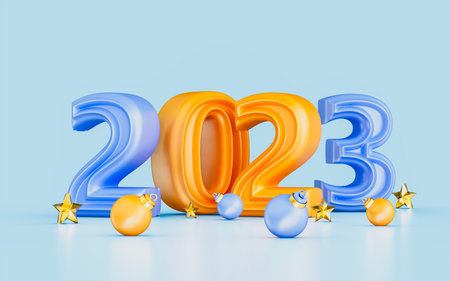 happy new year 2023 cartoon look with ornament 3d render concept for party decoration