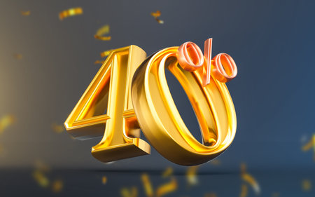 black Friday mega offer 40 percent discount with gold confetti 3d render concept for big shoppingの写真素材