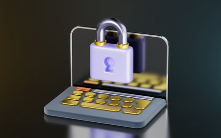laptop sign with padlock on dark background 3d render concept for computer protection