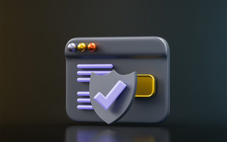 user interface with security shield checkmark sign on dark background 3d render concept safe browse