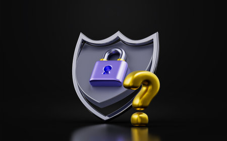 security shield lock with question mark sign dark background 3d render concept for privacy problemの写真素材