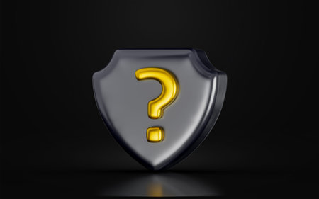 security shield question mark sign on dark background 3d render concept for protection problemの写真素材