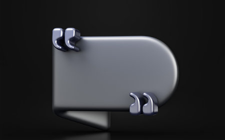 quote text box frame blank speech sign on dark background 3d render concept for communicationの写真素材