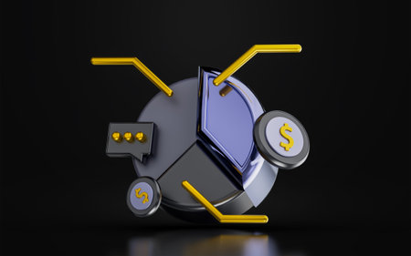 pie chart with message dollar sign on dark background 3d render concept for financial information