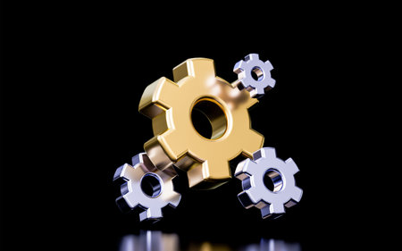 gear setting sign on dark background 3d render concept for business management machine repairの写真素材