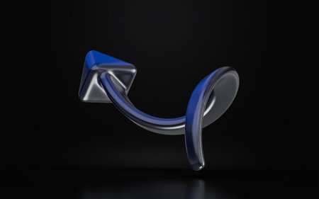 left curve arrow different style sign on dark background 3d render concept for direction indicatorの写真素材