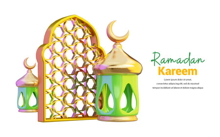 ramadan door and lantern icon on white background 3d render concept for ramadan templateの写真素材