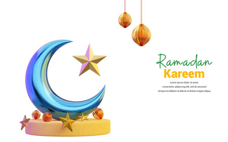 moon and star icon with ornament on white background 3d render concept for ramadan eventの写真素材