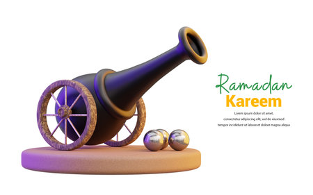 ramadan cannon icon on white background 3d render concept for ramadan fastivalの写真素材