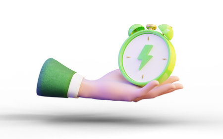 hand holding alarm clock sign on white background 3d render concept