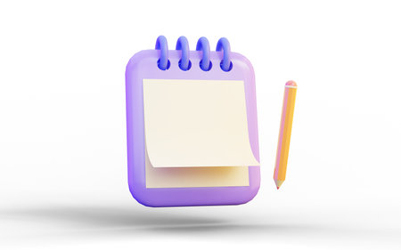 empty note pad sign with pencil on white background 3d render conceptの写真素材