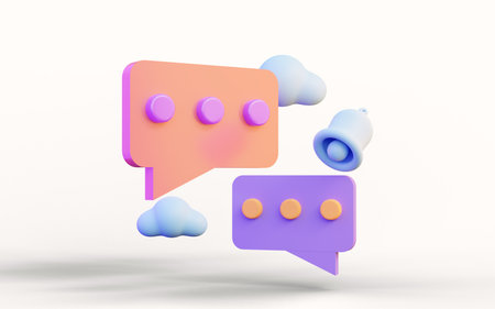 message chat sign with notification bell and cloud on white background 3d render conceptの写真素材