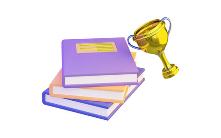 books sign with trophy on white background 3d render concept for educational prizeの写真素材