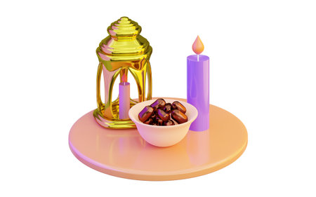 golden lantern and candle icon with dart on white background 3d render concept for ramadan kareemの写真素材