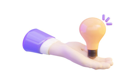 hand holding lightbulb icon on white background 3d render concept for creativity inventionの写真素材