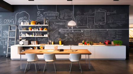 White chalkboard wall for notes and recipesの素材