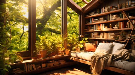 Cozy reading nooks filled with natural light and soft furnishings,の素材