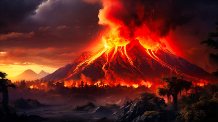 Fiery Volcanoes Breathing Life into Island Birthsの素材