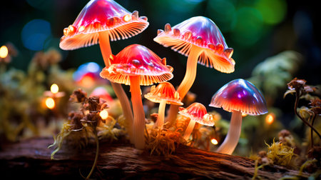 Blooming Fungi Glowing in the Dark Undergrowthの素材