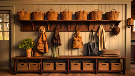 Farmhouse Mudroom with Hooks, Benches, and Storage Basketsの素材