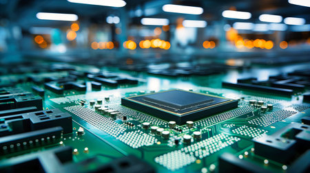 Detailed assembly of microprocessors in a state-of-the-art electronics factory,の素材