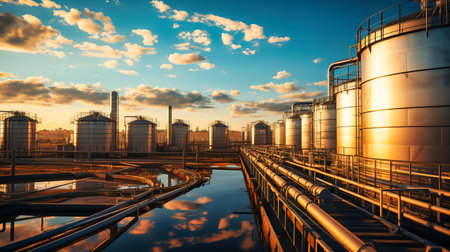 Expansive view of agricultural silos storing grains for global distributionの素材