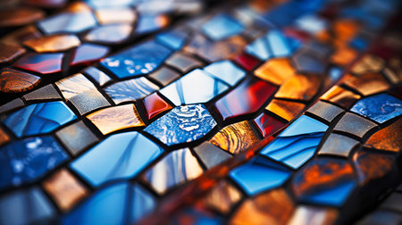 Mosaic tiles close-up, Intricate patterns, Byzantine artistry with vibrant tesseraeの素材