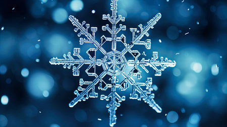 Stunning macro shot of intricate snowflake geometry on a cold surfaceの素材
