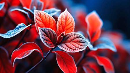 Subtle resonance of frost patterns amidst vibrant foliage, a symphonic blend of elegance and strengthの素材