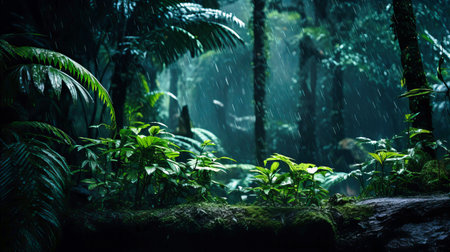 Whispering winds carrying snowflakes to rest on resilient tropical greens, a tapestry of enduranceの素材